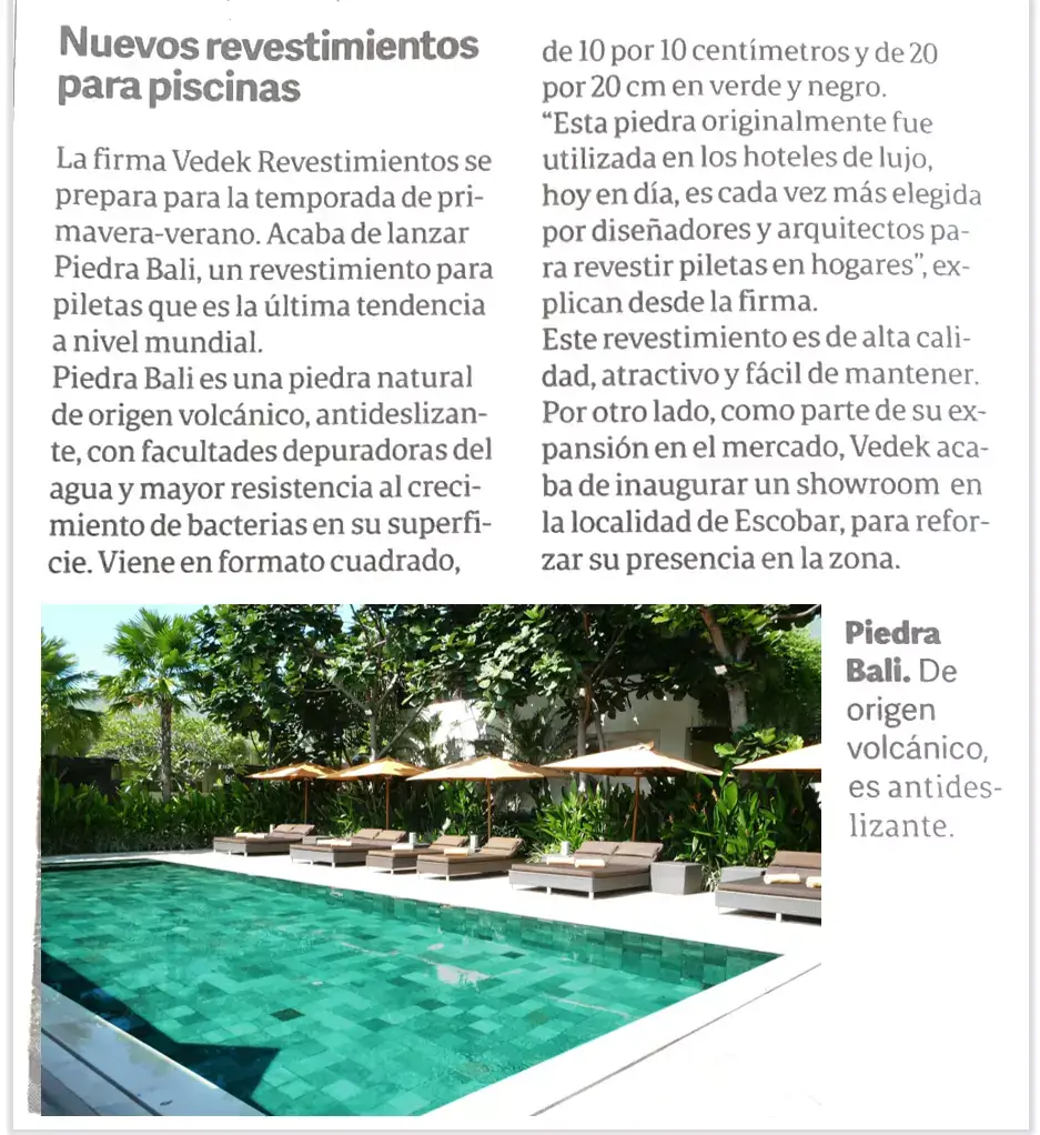 PIEDRA BALI. NUEVO REVESTIMIENTO DE PISCINAS. | Vedek Revestimientos