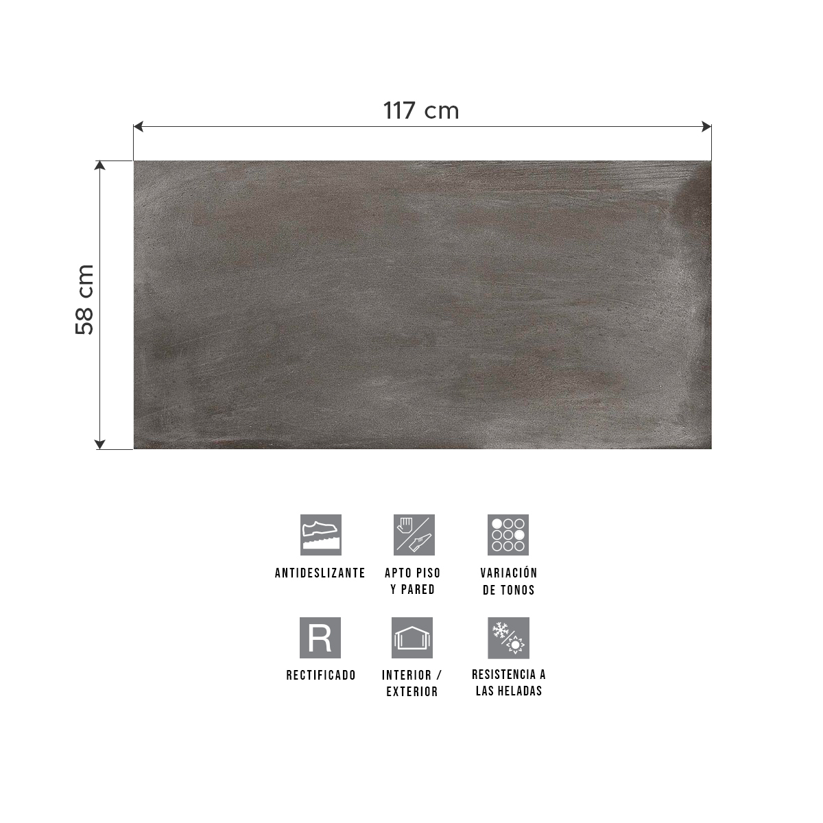 Porcelanato Símil Cemento Malba Grafito 58x117 cm-Cerro Negro | Vedek Revestimientos