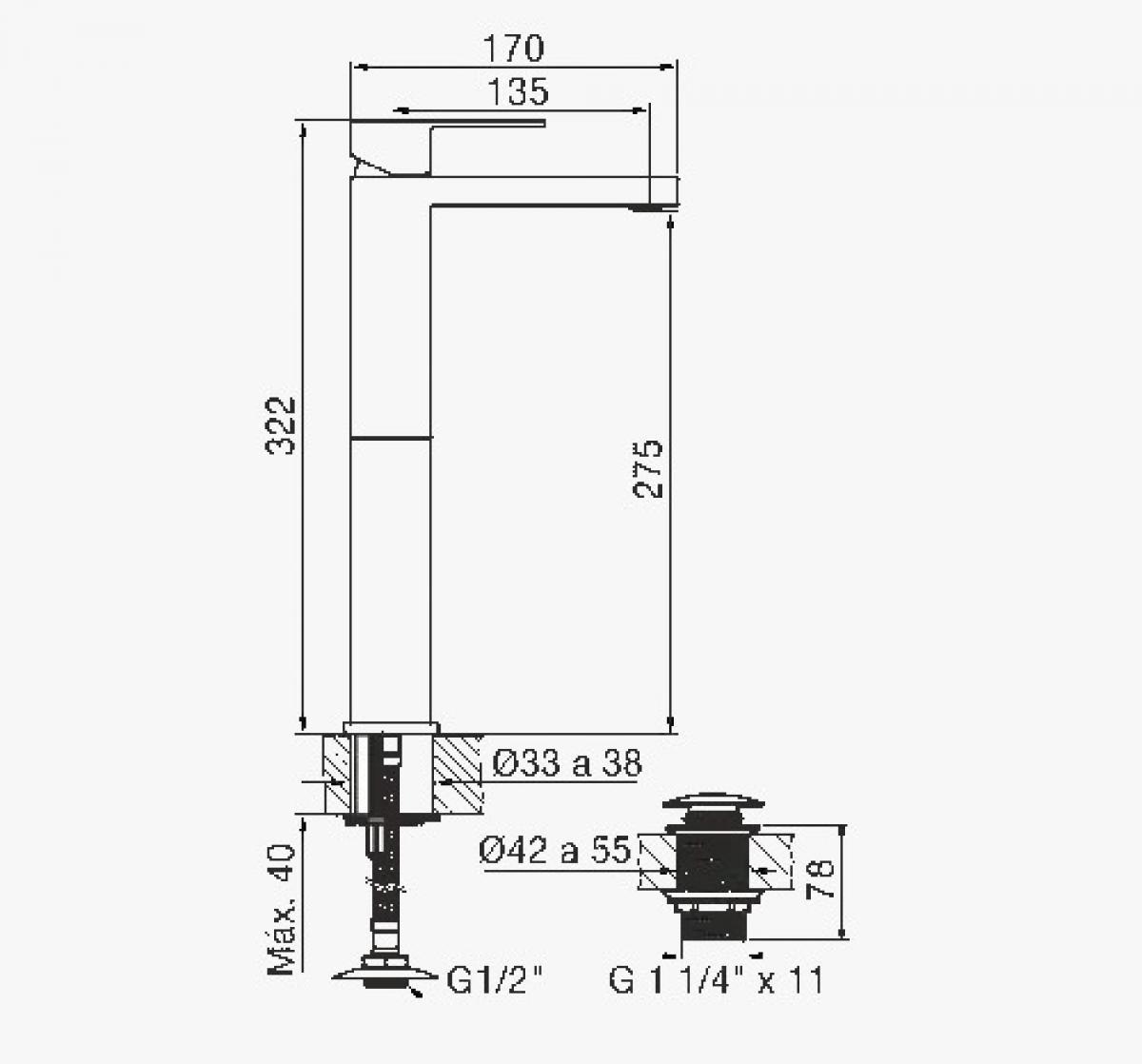 Grifería Monocomando alta  Fv - Dominic New | Vedek Revestimientos