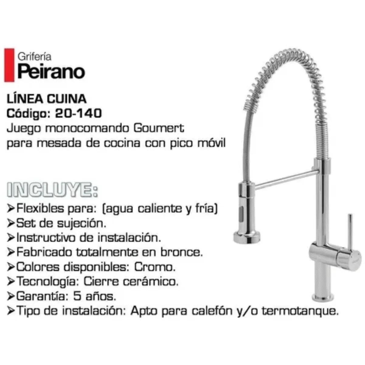 Grifería Peirano Cuina monocomando para cocina | Vedek Revestimientos